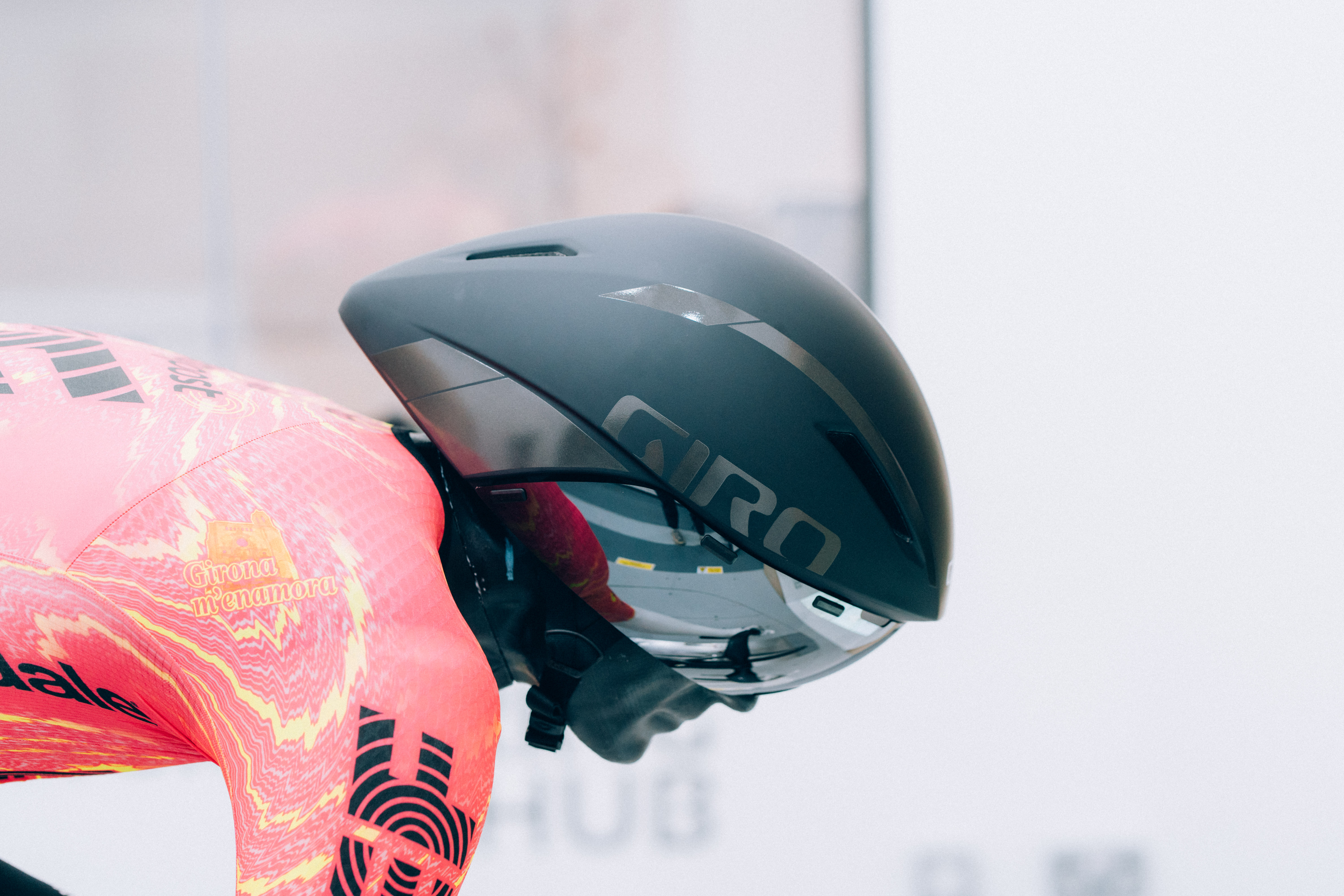 A close up of helmets being tested in the wind tunnel