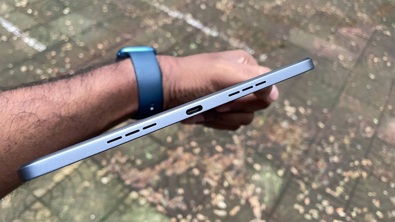 Oppo Pad Air with the Type-C charging port and speakers in view