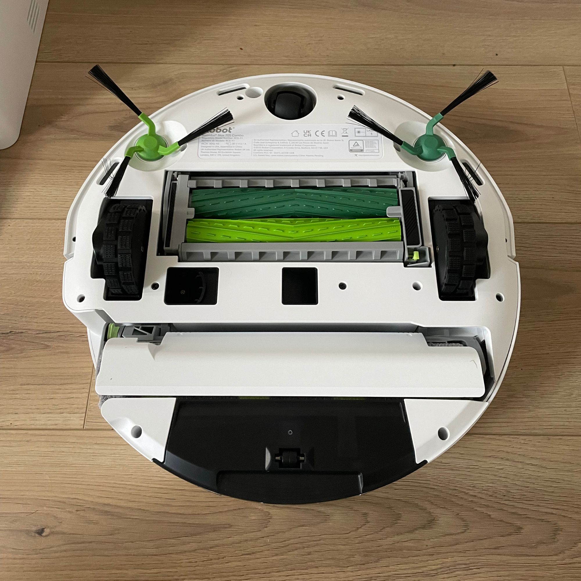 Upside down view of the iRobot Roomba Max 705 Combo Robot Vacuum Cleaner and Mop bot