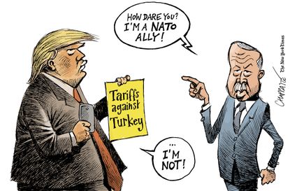Political cartoon World Turkey Trump Erdogan NATO ally tariffs economy