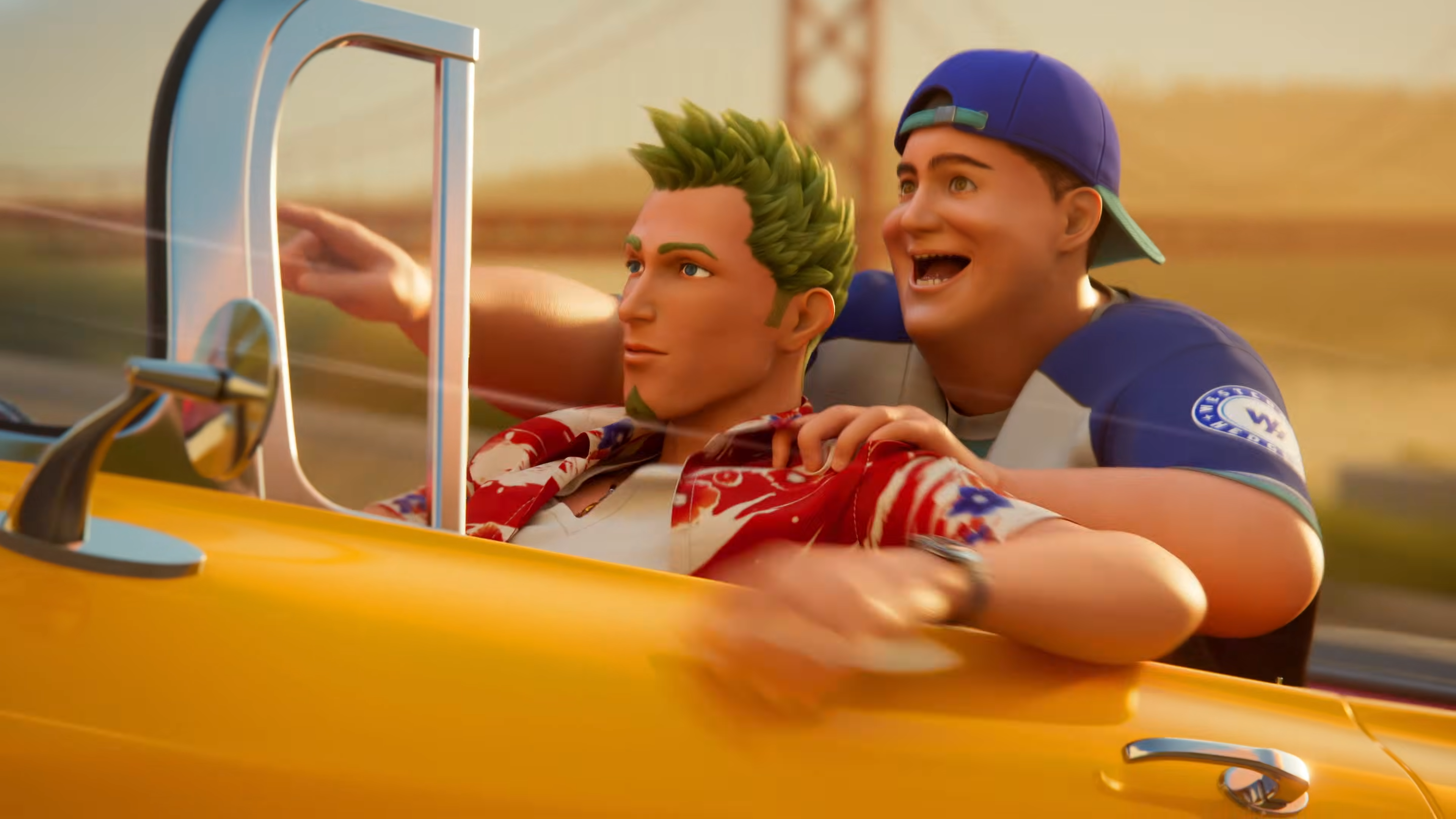 A passenger pointing over a driver's shoulder in Crazy Taxi