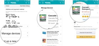 a series of screenshots showing the aforementioned steps for setting up Amazon Dash buttons