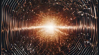 An illustration shows gravitational waves rippling out from the Big Bang