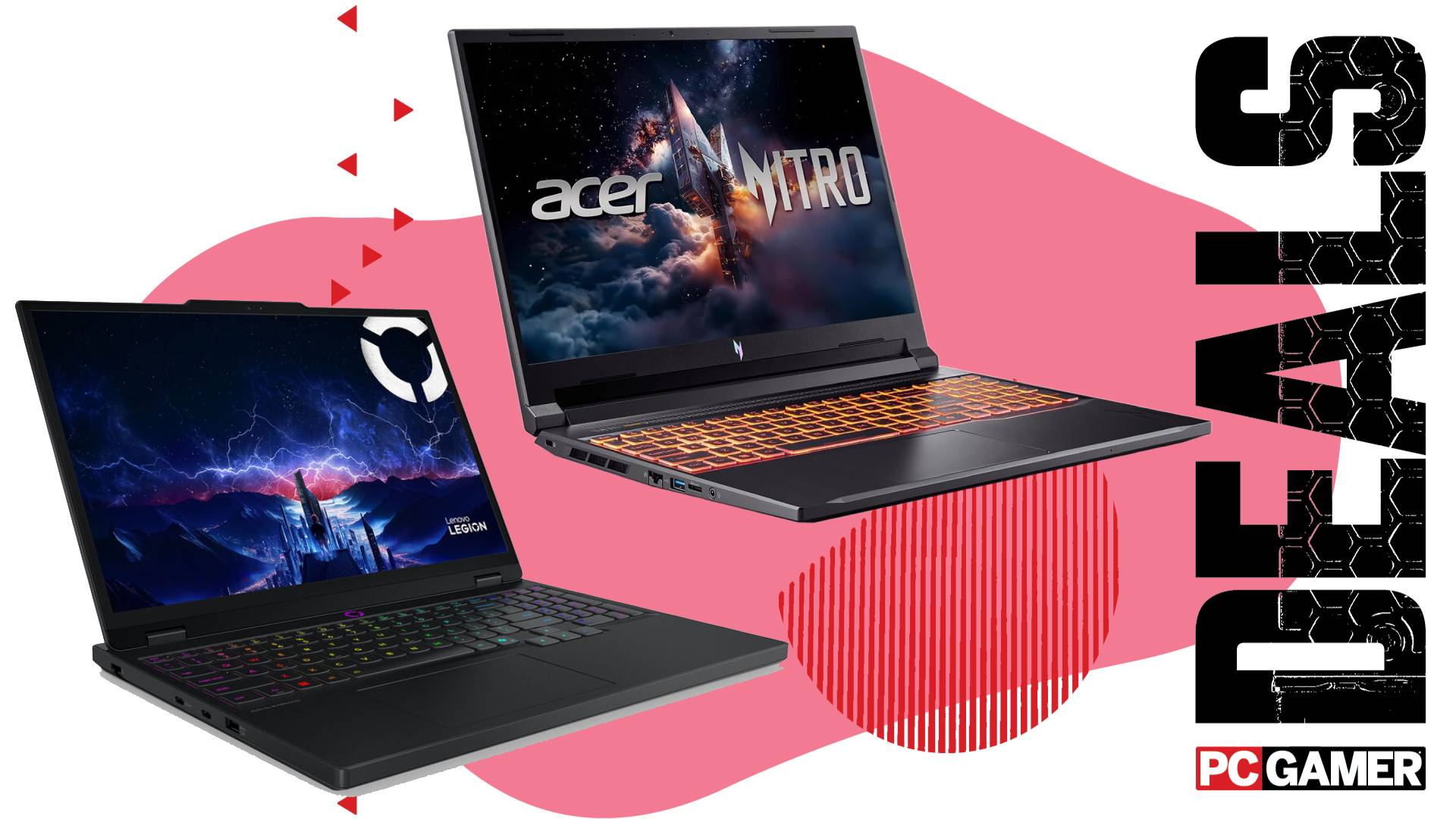 The Acer Nitro V 16 and the Lenovo Legion 5i gaming laptops float in the funky PC Gamer deal void.