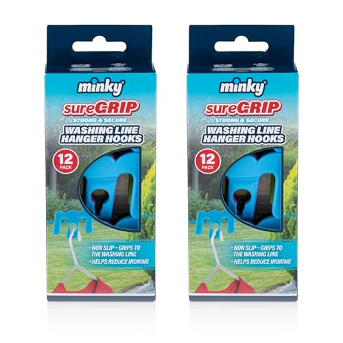 Minky Sure Grip Washing Line Hanger Hooks, 24 Pack Hangers for Clothes for Rotary Washing Line &amp;amp; Retractable Washing Line, Windproof &amp;amp; Non-Slip Clothes Pegs