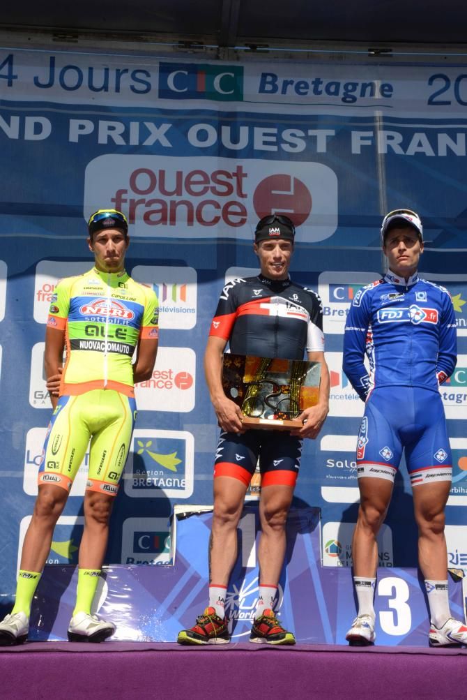 Andrea Fedi (Neri Sottoli-Yellow Fluo), Sylvain Chavanel (IAM Cycling) and Arthur Vichot (FDJ.fr)