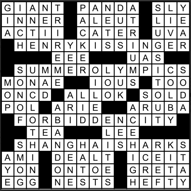 A solved crossword puzzle.