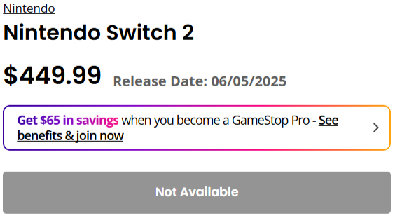 GameStop Switch 2 pre-orders