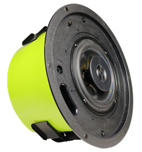 The new Dante/AES67 IP-enabled PoE IPD-CM62-BGM-II-US speaker from SoundTube in yellow.