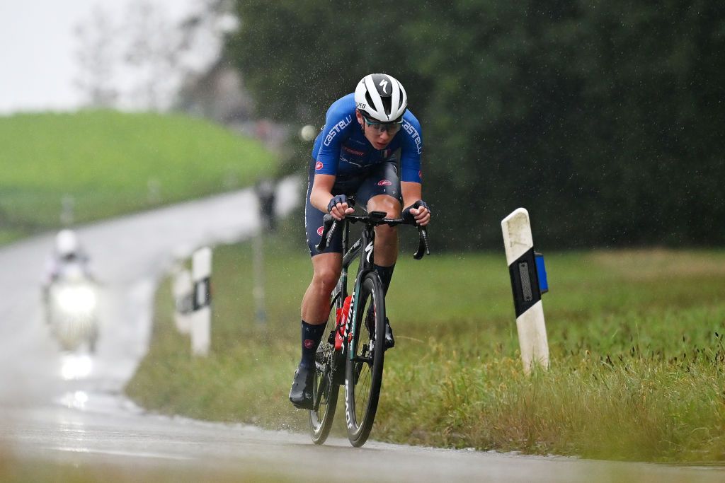 ZURICH SWITZERLAND SEPTEMBER 26 Lorenzo Finn of Team Italy competes in the breakaway during the 97th UCI Cycling World Championships Zurich 2024 Mens Junior Road Race a 1272km one day race from Uster to Zurich on September 26 2024 in Zurich Switzerland Photo by Dario BelingheriGetty Images