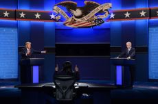 Donald Trump, left, speaks as Joe Biden, right, listens during a 2020 U.S. presidential debate
