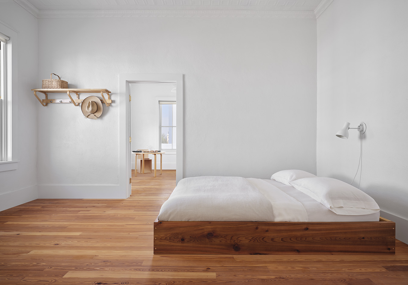 interior of Judd Foundation North Apartments in Marfa with timber furniture and domestic styling