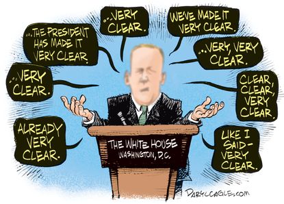 Political Cartoon U.S. Spicer Trump Press Conference Media Lies
