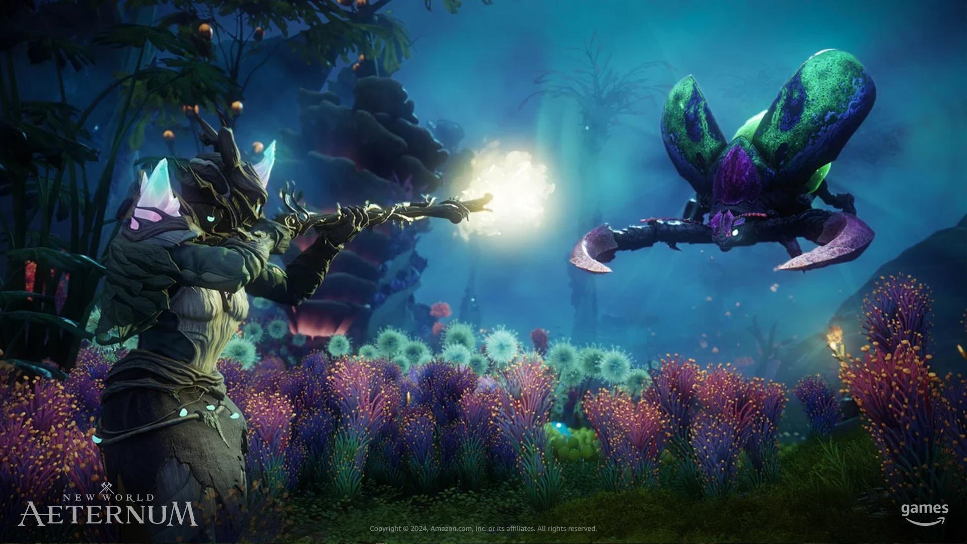 Amazon New World Aeternum; a colourful seabed scene