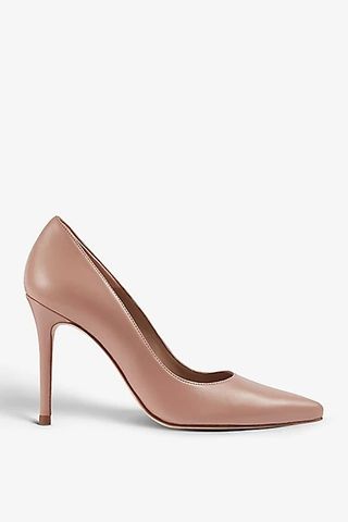 LK Bennett Fern Pointed Toe Leather Heeled Courts in Pin Rose