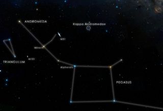 This chart locates the star Kappa Andromedae, which is visible to the unaided eye from suburban skies.