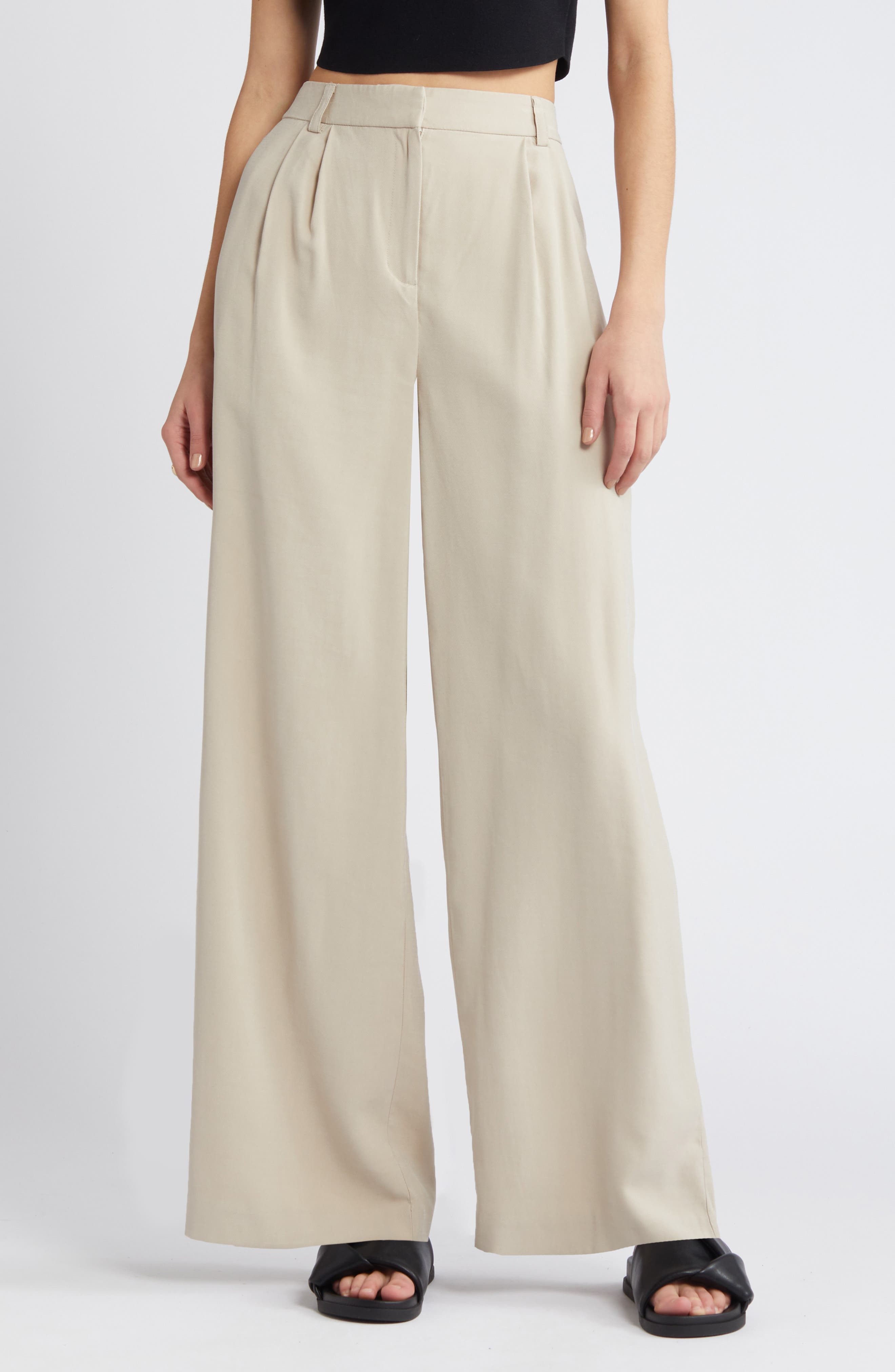 Open Edit in cream wide leg trousers
