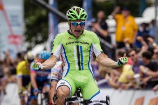 Elia Viviani (Cannondale) celebrates his win on stage 4 of the USA Pro Challenge in Colorado Springs