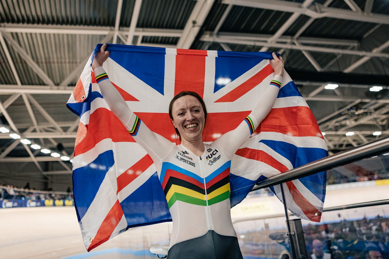 Anna Morris holding a union jack