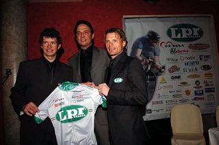 Paolo Savoldelli, Team Manager Fabio Bordonali and Danilo Di Luca at the LPR presentation on Saturday