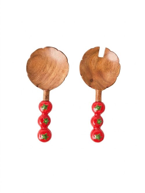 Tomato Handle Wooden Salad Servers 