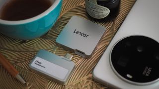Lexar Professional Go Portable SSD being used in a cafe