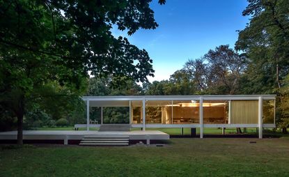 Mies van der Rohe designed the iconic Farnsworth House in Plano, Illinois, in 1945