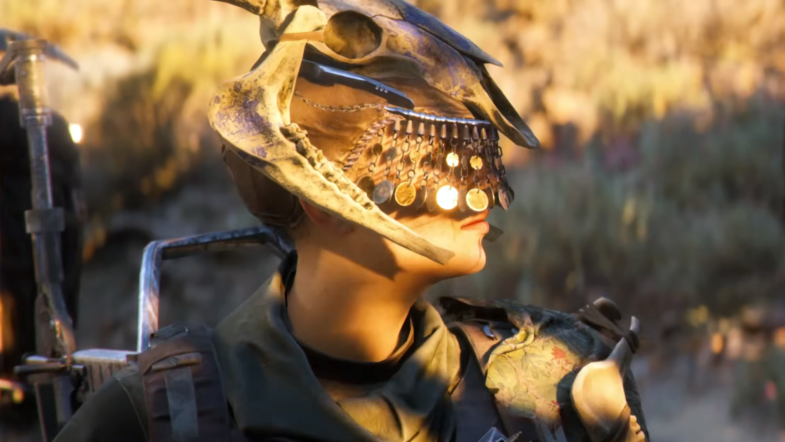 Arc Raiders: A close-up of a Raider wearing the Saltwalker outfit with their head turned to their left.