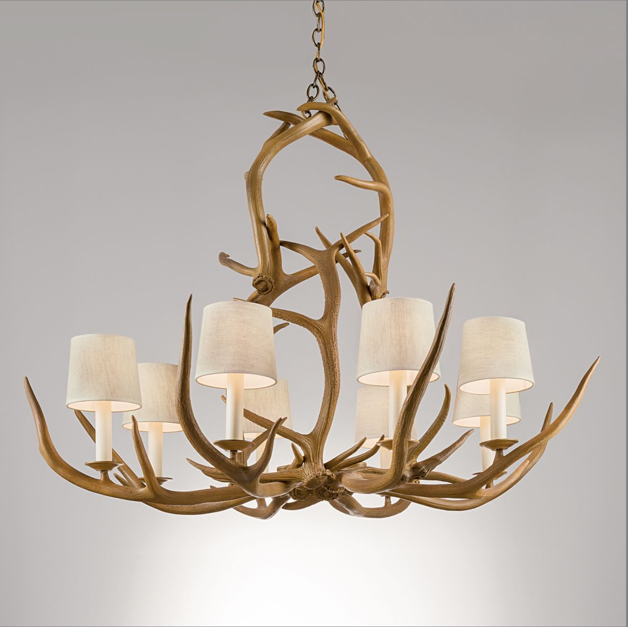 Highlands chandelier, large, £5,740, plus shades, Holloways of Ludlow (020–7602 5757; www.hollowaysofludlow.com)