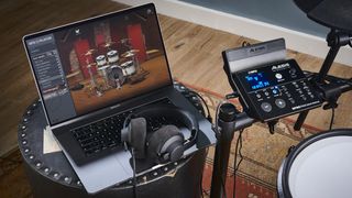 Alesis Nitro Max e-kit hooked up to BFD Player on a laptop