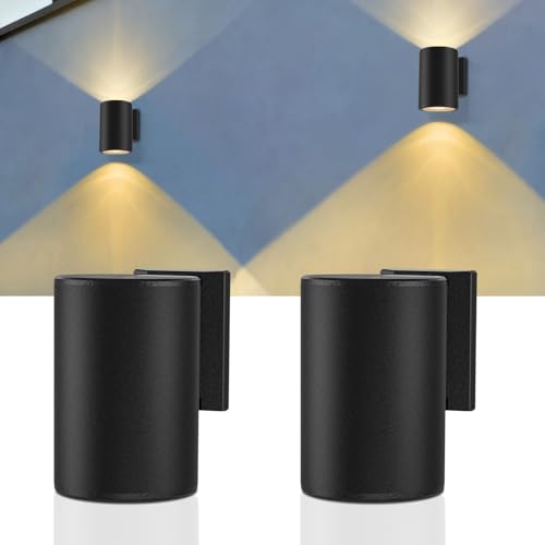 Kelvinlux Solar Wall Lights Outdoor, 2 Pack Modern Sconce Lights With Up &amp;amp; Down Warm White Glow, Solar Powered Exterior Lighting, Ip65 Waterproof for Patio, Yard, Porch, Garage, Fence, Railing