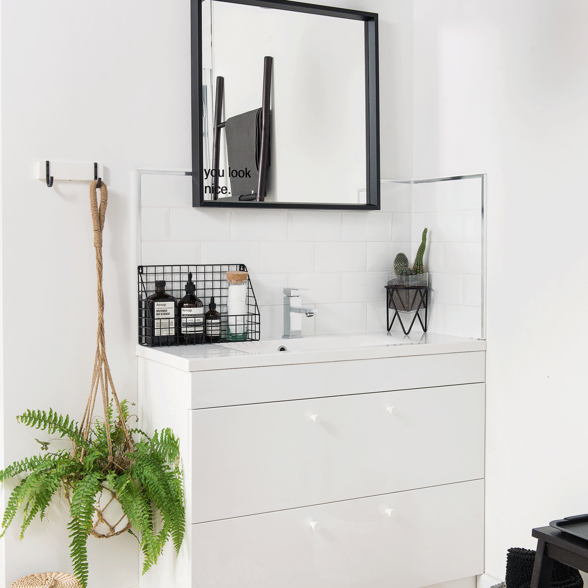 White bathroom with vanity unit