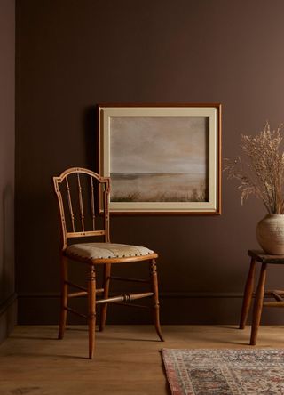 brown painted room with wooden furniture