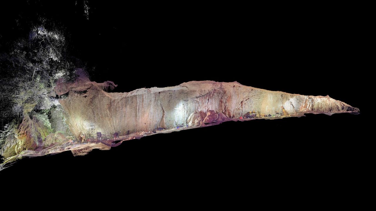 A digitally produced cross section of the cave holding the infant burial.