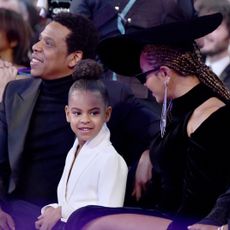 new york, ny january 28 recording artist jay z, daughter blue ivy carter and recording artist beyonce attend the 60th annual grammy awards at madison square garden on january 28, 2018 in new york city photo by lester cohengetty images for naras