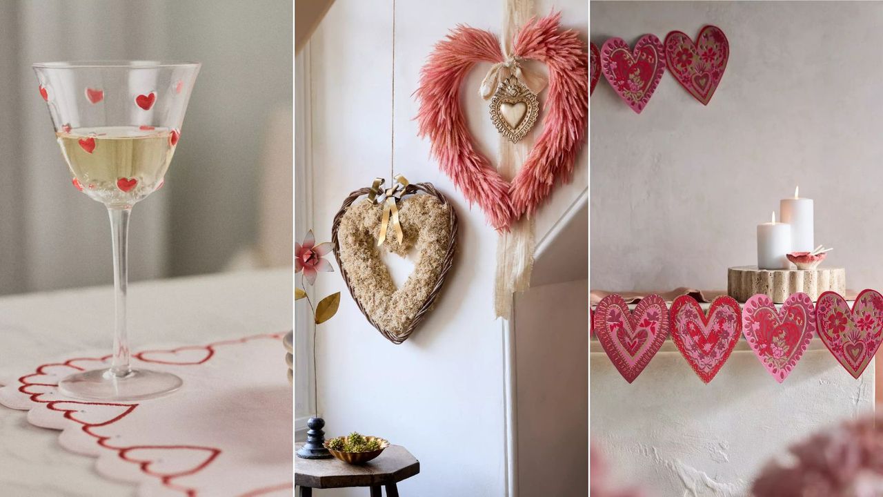 Heart glass, heart wreaths and heart bunting garland