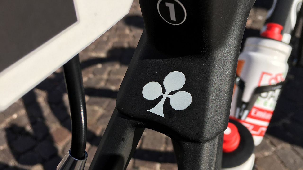 The iconic Colnago logo sits on the head tube and seat stays of the C64 frame