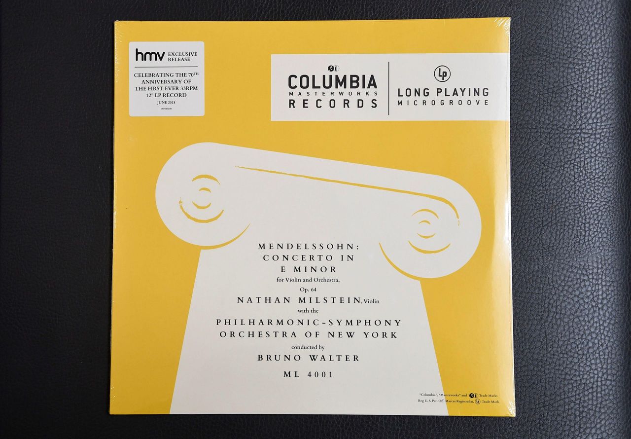 A limited edition pressing of Mendelssohn&#039;s Violin Concerto in E Minor 1948 recording — the very first 33rpm vinyl LP to be issued. This pristine example is in the British Library&#039;s musical collection of over 250 000 pieces.