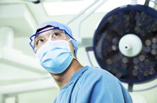 Surgeon wearing a surgical mask and glasses in operating room