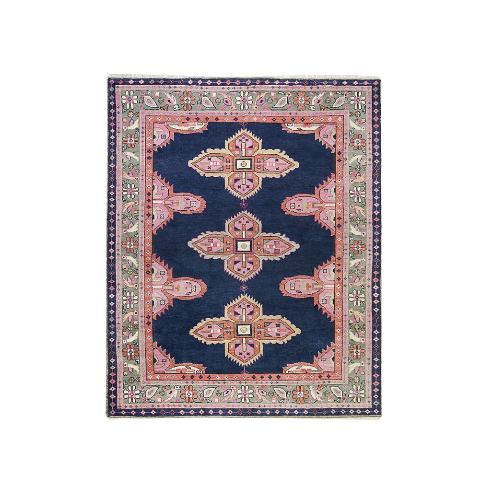 Persian rug in navy and pink