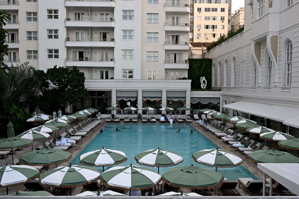 View of the swimming pool area of the Belmond Copacabana Palace Hotel