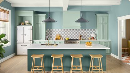 teal blue modern kitchen