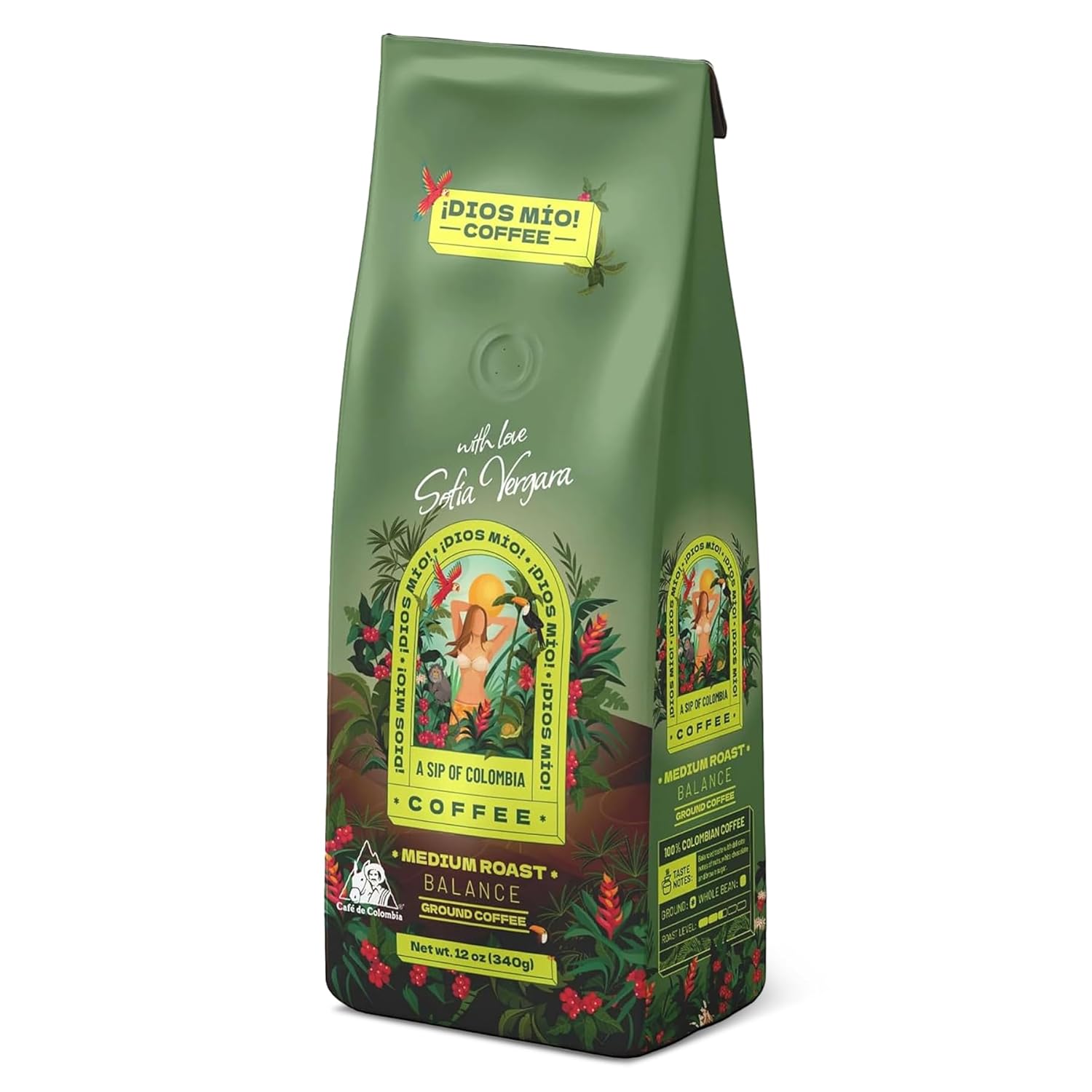 Dios Mio Coffee by Sofia Vergara, Medium Roast, Ground Premium Colombian Coffee, 12 Ounce Bag
