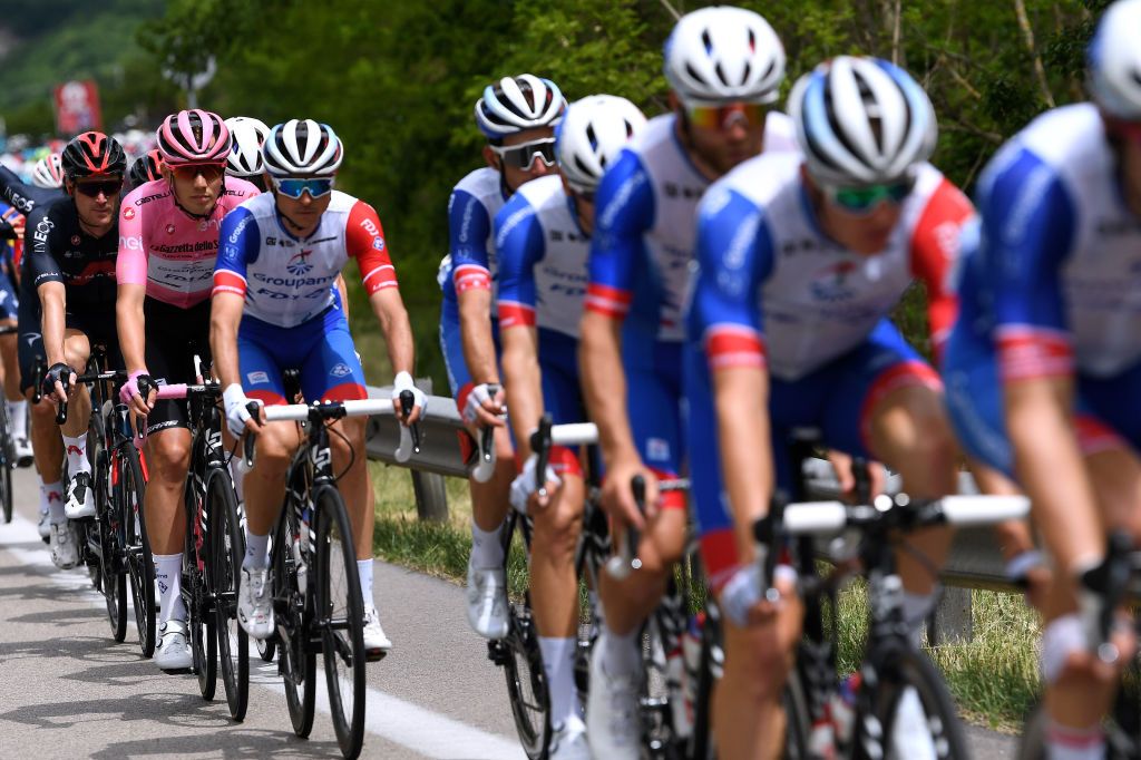 GUARDIA SANFRAMONDI ITALY MAY 15 Attila Valter of Hungary and Team Groupama FDJ Pink Leader Jersey during the 104th Giro dItalia 2021 Stage 8 a 170km stage from Foggia to Guardia Sanframondi 455m girodiitalia Giro UCIworldtour on May 15 2021 in Guardia Sanframondi Italy Photo by Tim de WaeleGetty Images