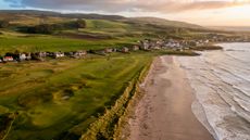 Machrihanish Golf Club 1st hole and beach seen from above