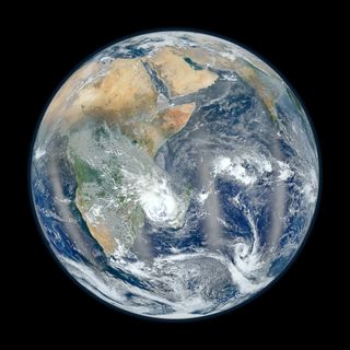 This photo from NASA's Suomi NPP satellite shows the Eastern Hemisphere of Earth in "Blue Marble" view.