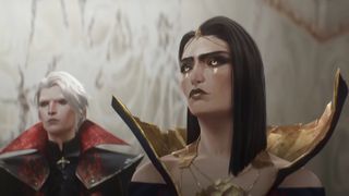 Vladimir and LeBlanc inspecting something off-camera in League of Legends' 2025 season 1 cinematic