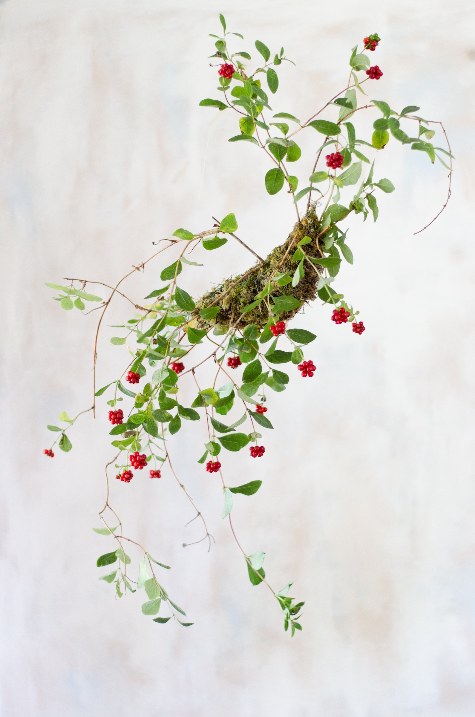 Hanging flower decor with dahlias and honeysuckle