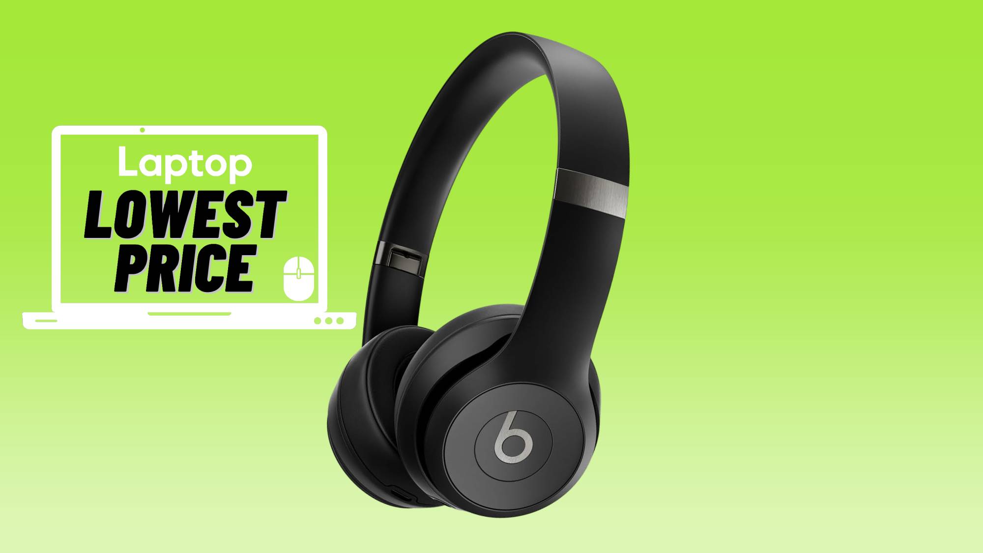 Matte black Beats Solo 4 headphones against a lime green gradient background.