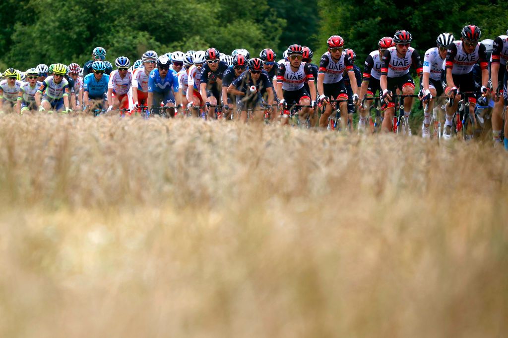 FOUGERES FRANCE JUNE 29 Rafa Majka of Poland and UAETeam Emirates The peloton during the 108th Tour de France 2021 Stage 4 a 1504km stage from Redon to Fougres Landscape LeTour TDF2021 on June 29 2021 in Fougeres France Photo by Chris GraythenGetty Images